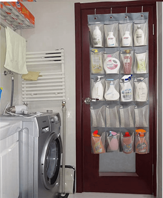 Hanging Shoe Organizer in Laundry Room