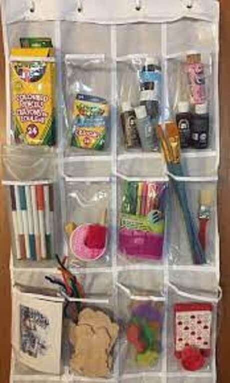 Hanging Shoe Organizer in Craft Room